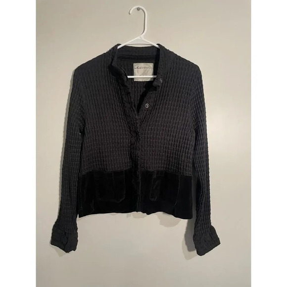 Mod-o-doc Black Waffle Knit and Velvet Casual Lightweight Jacket - Picture 1 of 10